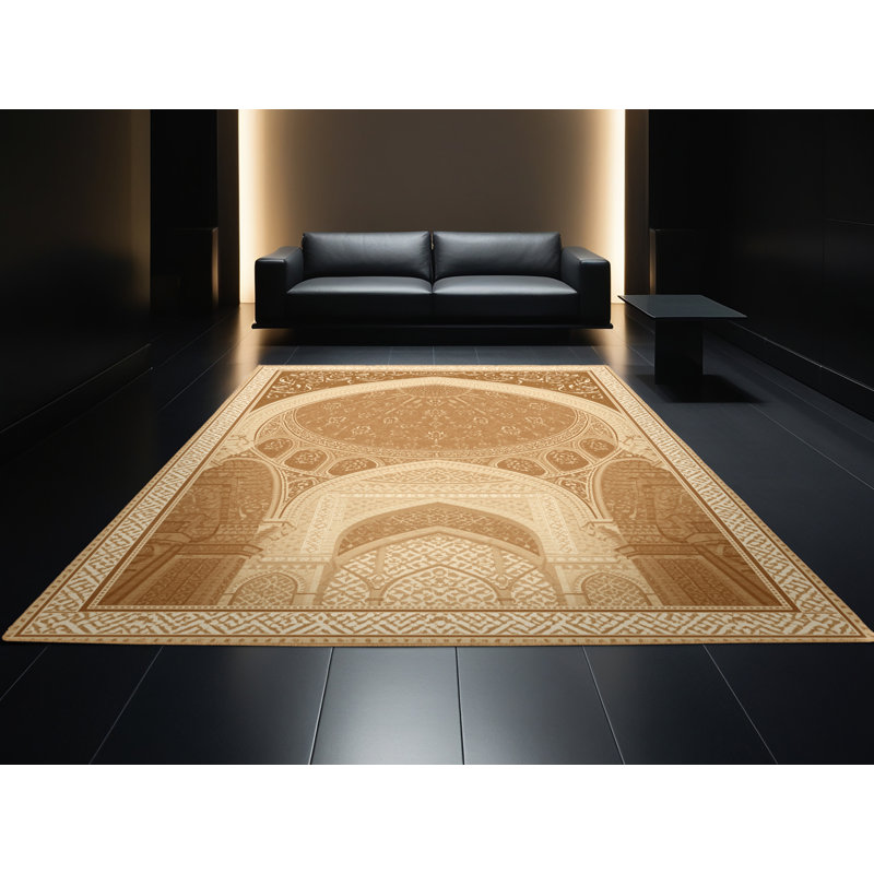 Machine Washable Zack Traditional Oriental Rug in Brown – LightBrown Binding, 8x12