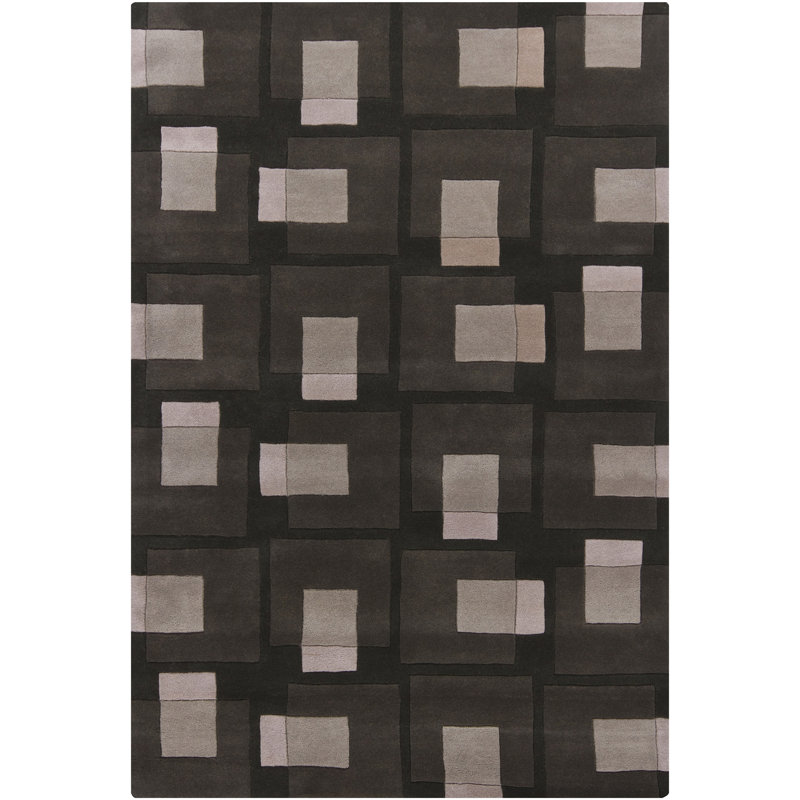 Bense Garza Hand Tufted Wool Modern Area Rug in Black/Gray/Ivory, Rectangle 5' x 7'6"