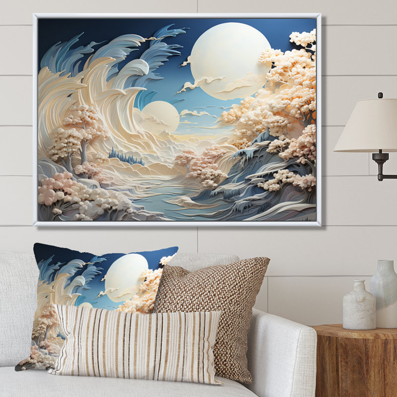 «Clouds Celestial Landscape IV», reproduction d'art sur toile, Cadre flottant blanc, H 16 po x l 32 po x P 1 po