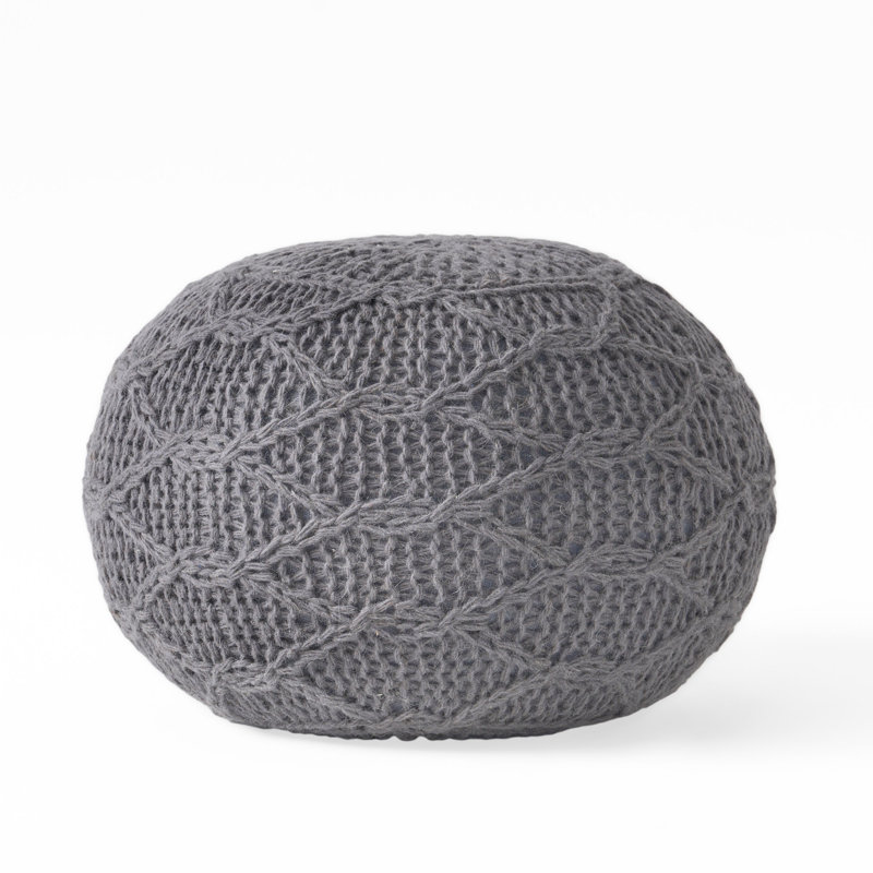 Pouf repose-pieds, forme ronde de 20 po, motif boho tricoté, laine grise