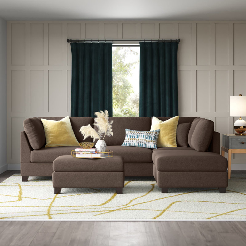 Arkwright 3 - Piece Upholstered Sectional, Chocolate Linen Blend