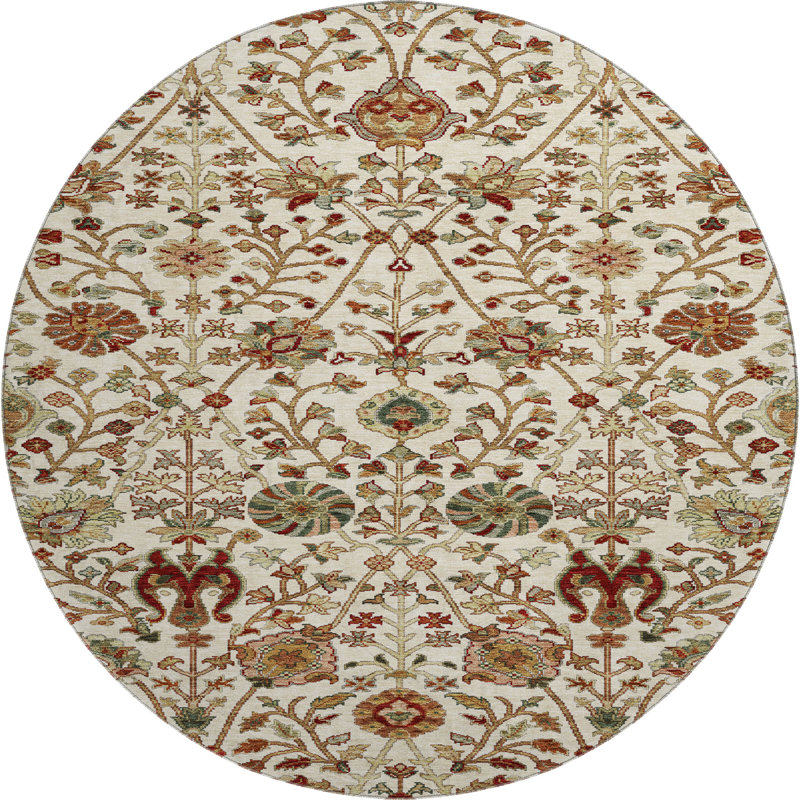 Premium Machine Washable Dahl AMF1085 Floral Rug, Round 8'