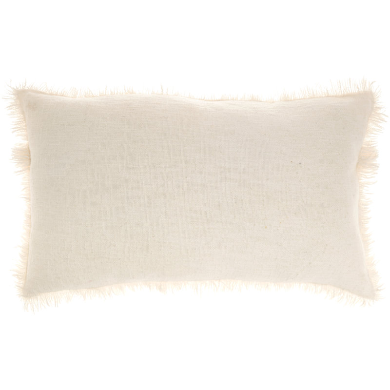 Ivory Cotton Fringed Rectangular Throw Pillow 14" x 24"