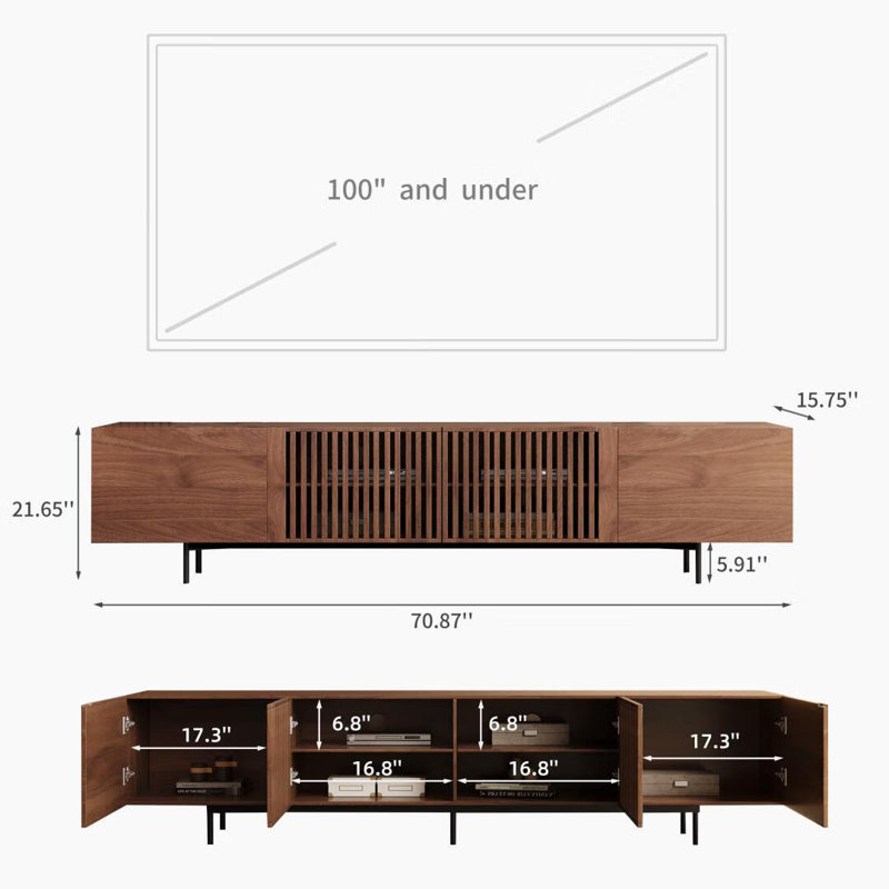 Banvra Mid-Century Modern TV Stand with 4 Storage Cabinets for Living Room, 70.8"