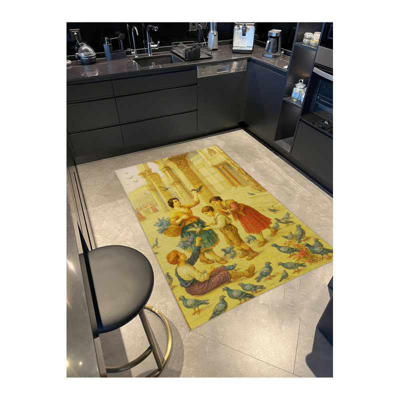 Tapis beige tissé à motif floral lavable Mosso, 2' x 2'11"