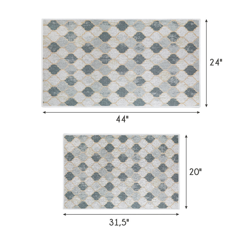 Devki Geometric Non-Skid Kitchen Mat, Beige/Gray
