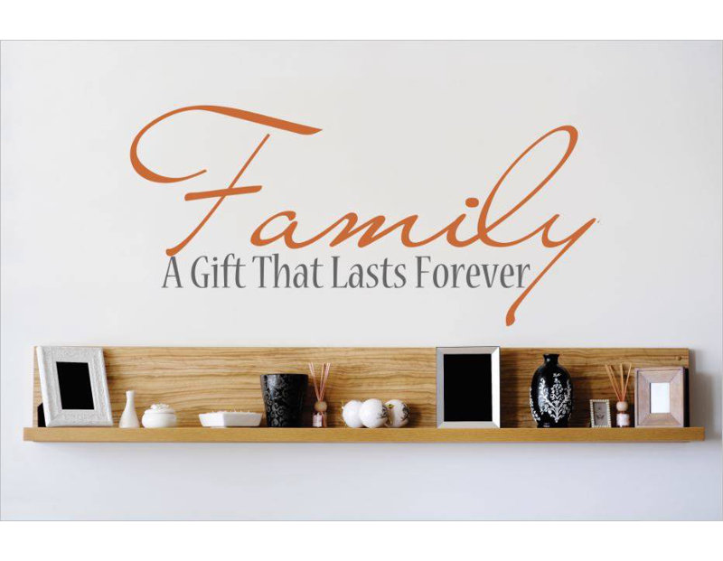 Adhésif décoratif « family a gift », le dernier fini mural, H 14 po x l 30 po x P 0,16 po, Orange et gris