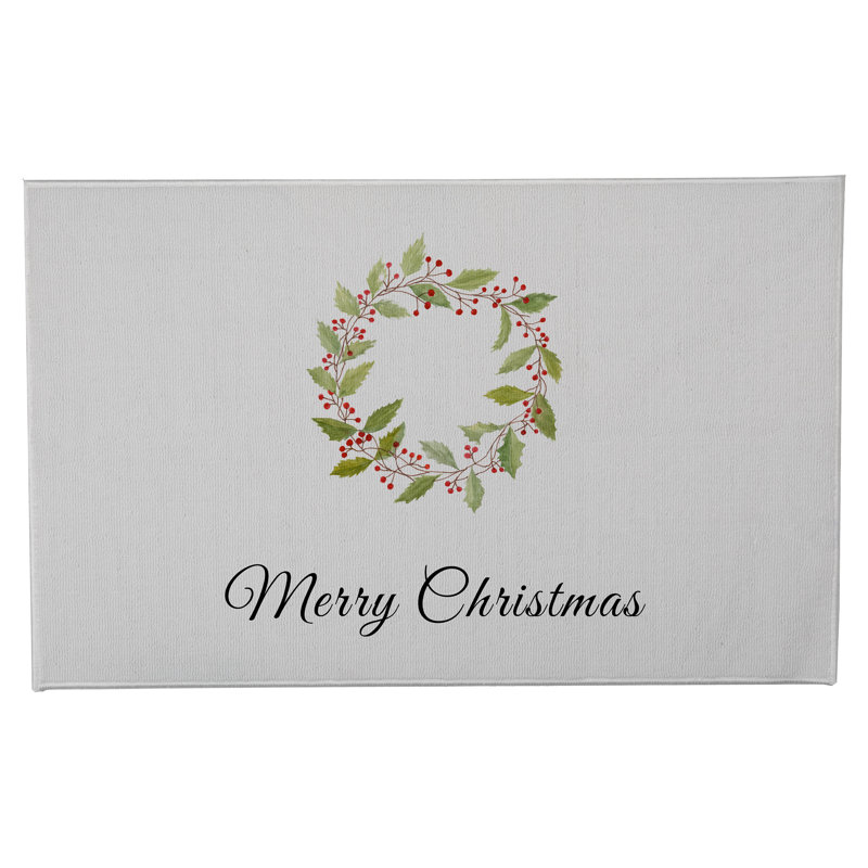 Paillasson Merry Christmas Holly, Blanc d'hiver, L 21 po x L 34 po
