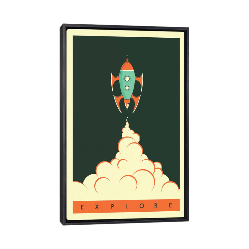 Explorez II, art encadré pour enfants, Toile avec cadre noir patiné, H 26 po x l 18 po x 1,5 po