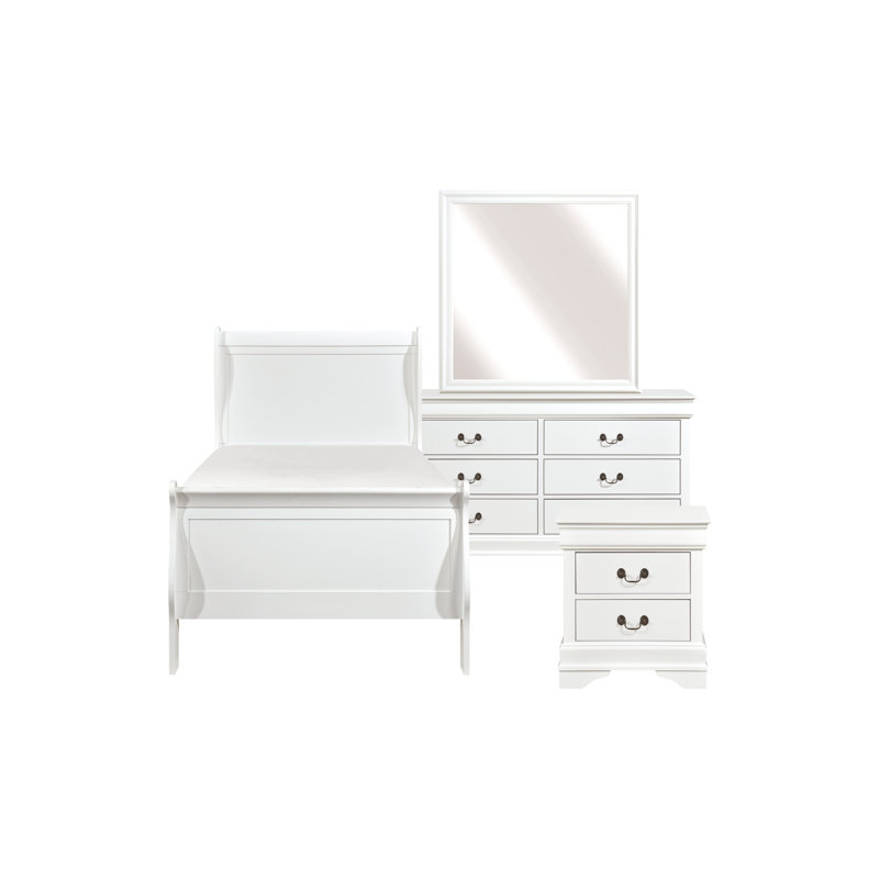 Ensemble de chambre à coucher avec lit à panneaux 5-2 Brummett, Blanc, Double