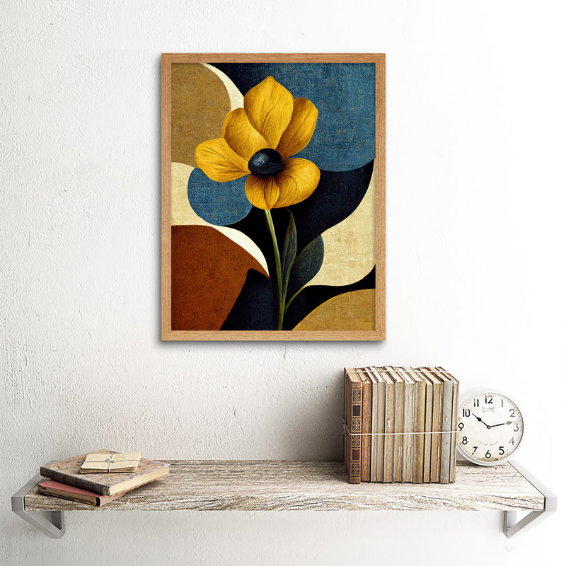 Autumnal Abstract Stem Flowers Artwork - Single Picture Frame Print, 43cm H x 33cm W x 2cm D, Light Brown Framed Unframed
