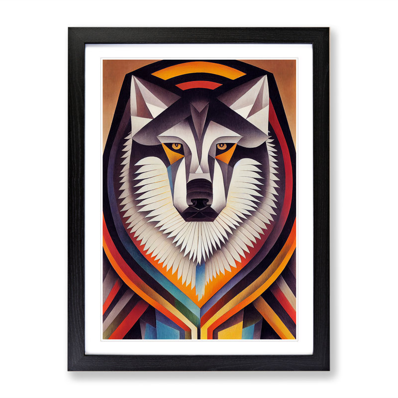 Wolf In Abstract No.1 - Print, Black Framed Paper, 36cm H x 27cm W, White