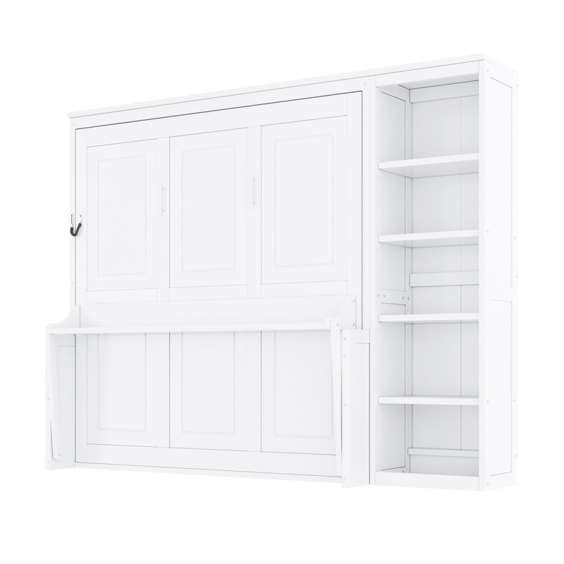 Lit escamotable avec bureau et bibliothèque Murphy, Blanc, Grand
