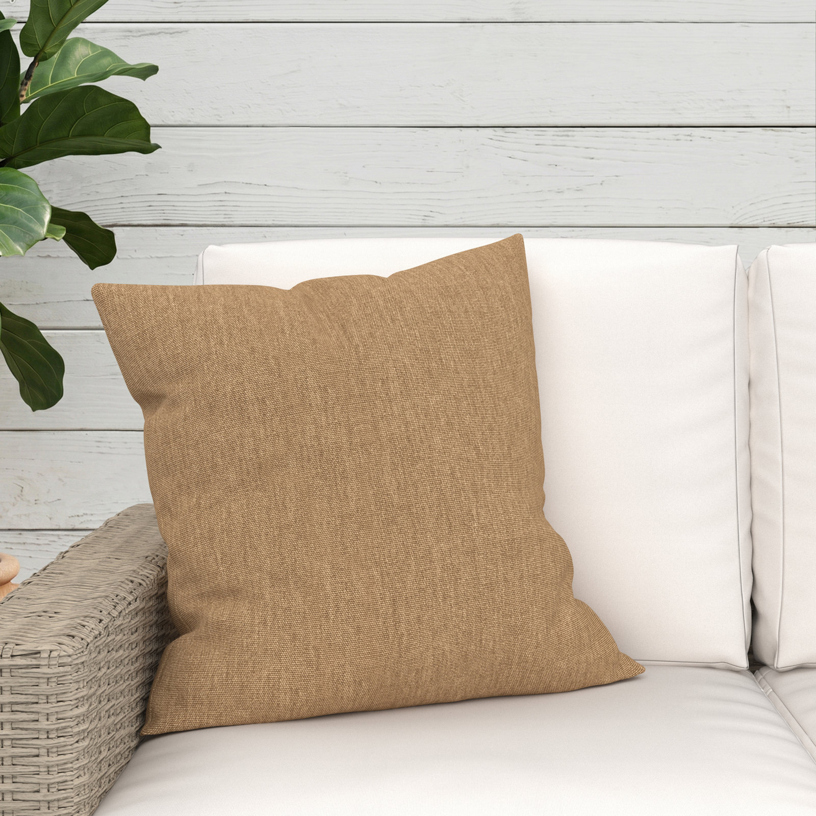 Sunbrella® Throw Pillow, Square 20", Canvas Heather Beige Sunbrella® Canvas