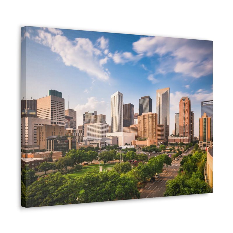 «Houston Daytime Skyline», toile d'art à couper le souffle, paysage urbain époustouflant, H 12 po x l 18 po