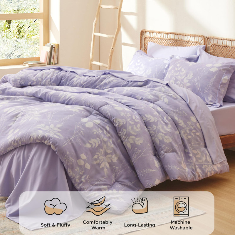 Bedsure Bed in a Bag - Reversible Floral & Plant Pattern Printed with Comforters, Sheets, Pillowcases & Shams, 89GSM