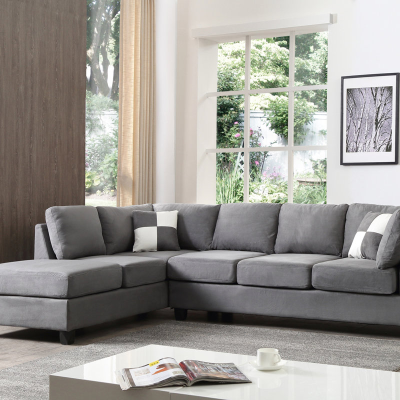 Canapé modulaire Malone G647B-SC (sans repose-pieds), Microfibre grise, Orienté à gauche (vu de face)