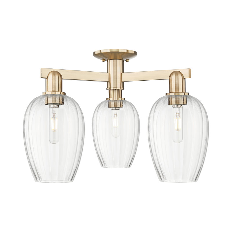 Ruvalcaba - 3 Light Flute Shade Semi-Flush Mount, Clear, Champagne Bronze