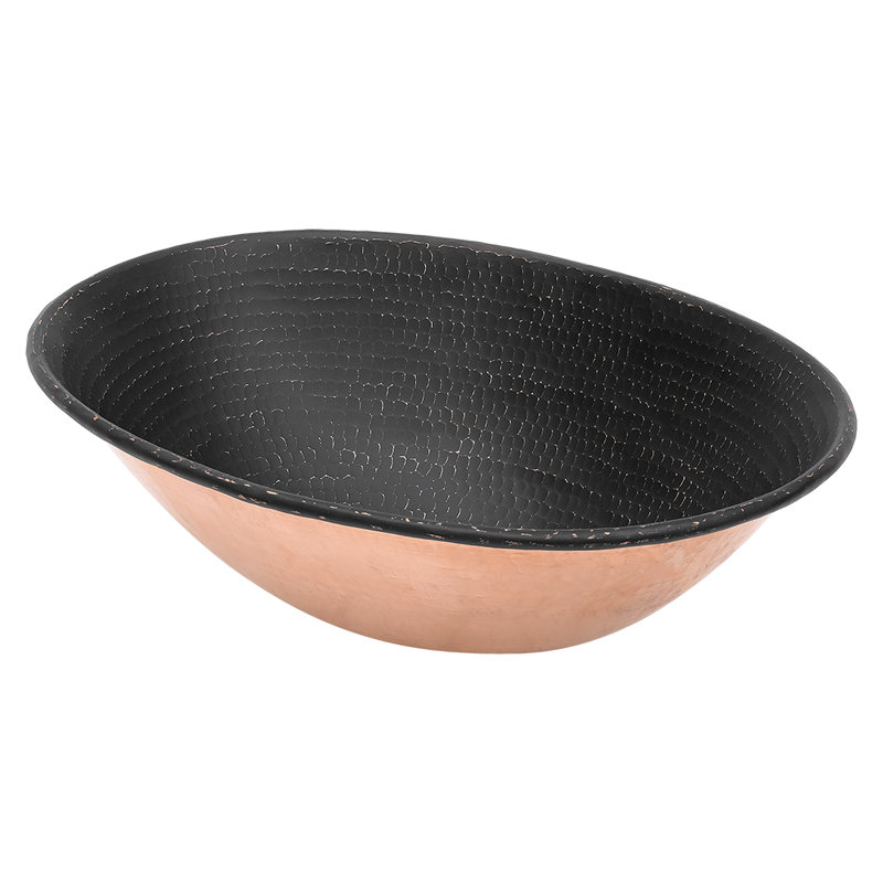 17" Oval Wired Rim Vessel Hammered Sink, Black