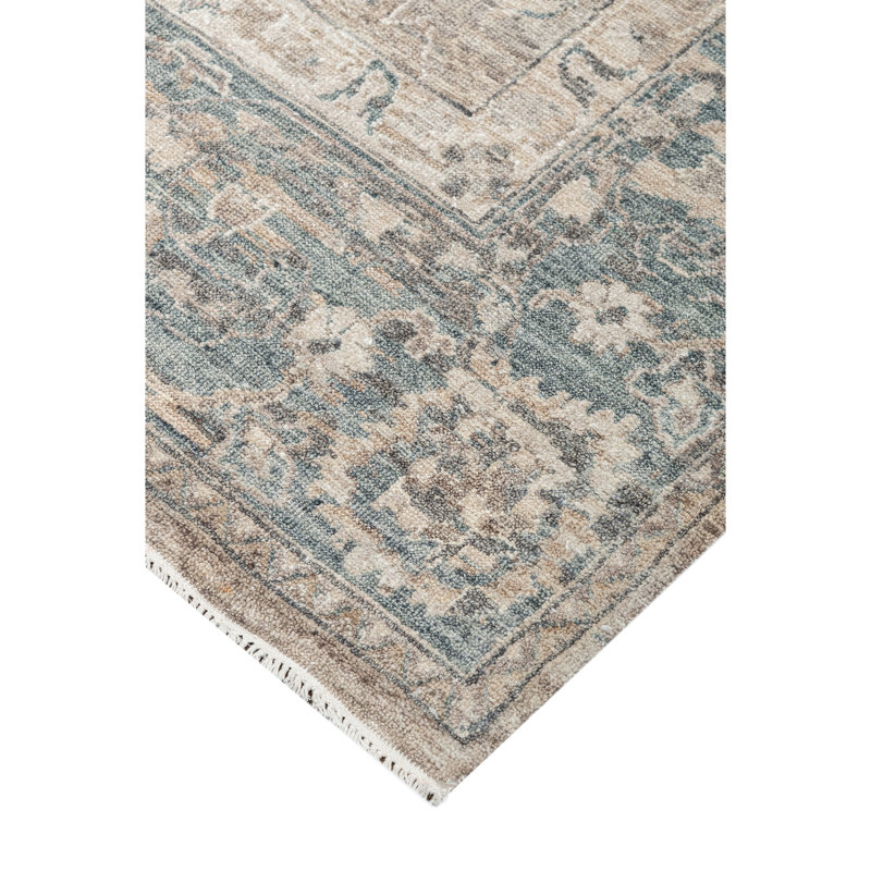 High-Quality Hand-Knotted Taupe And Teal Area Rug, Taupe And Teal, Rectangle 9' x 12'