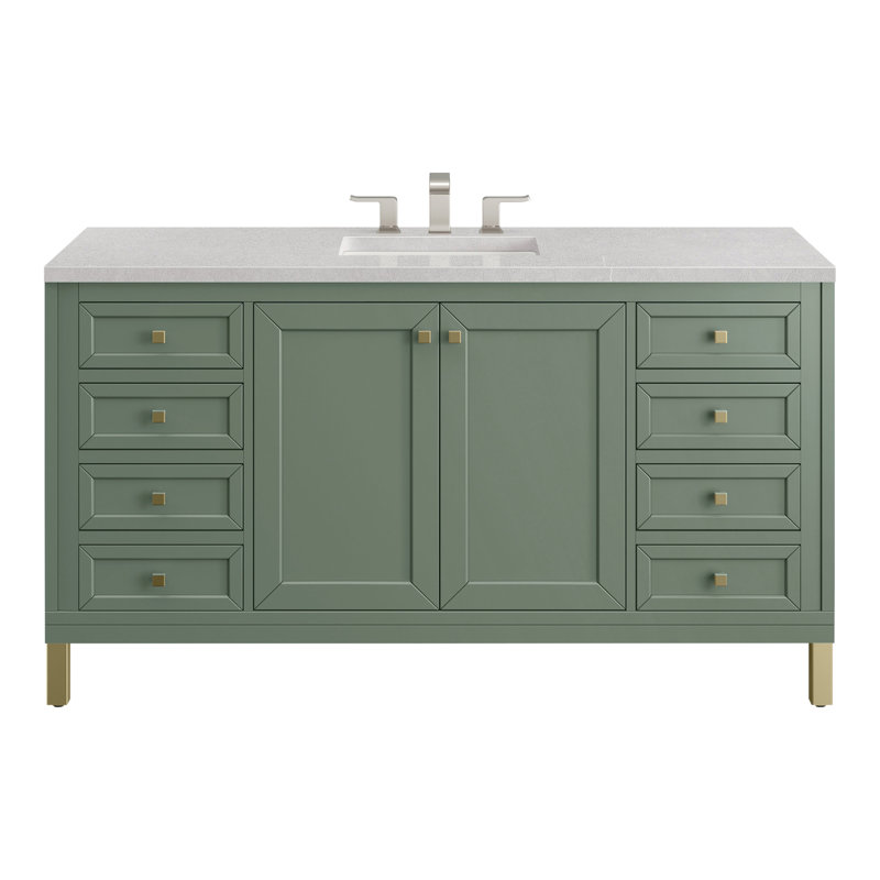 Chicago 60'' W Double Vanity, Smokey Celadon, Carrara White, 8" Widespread