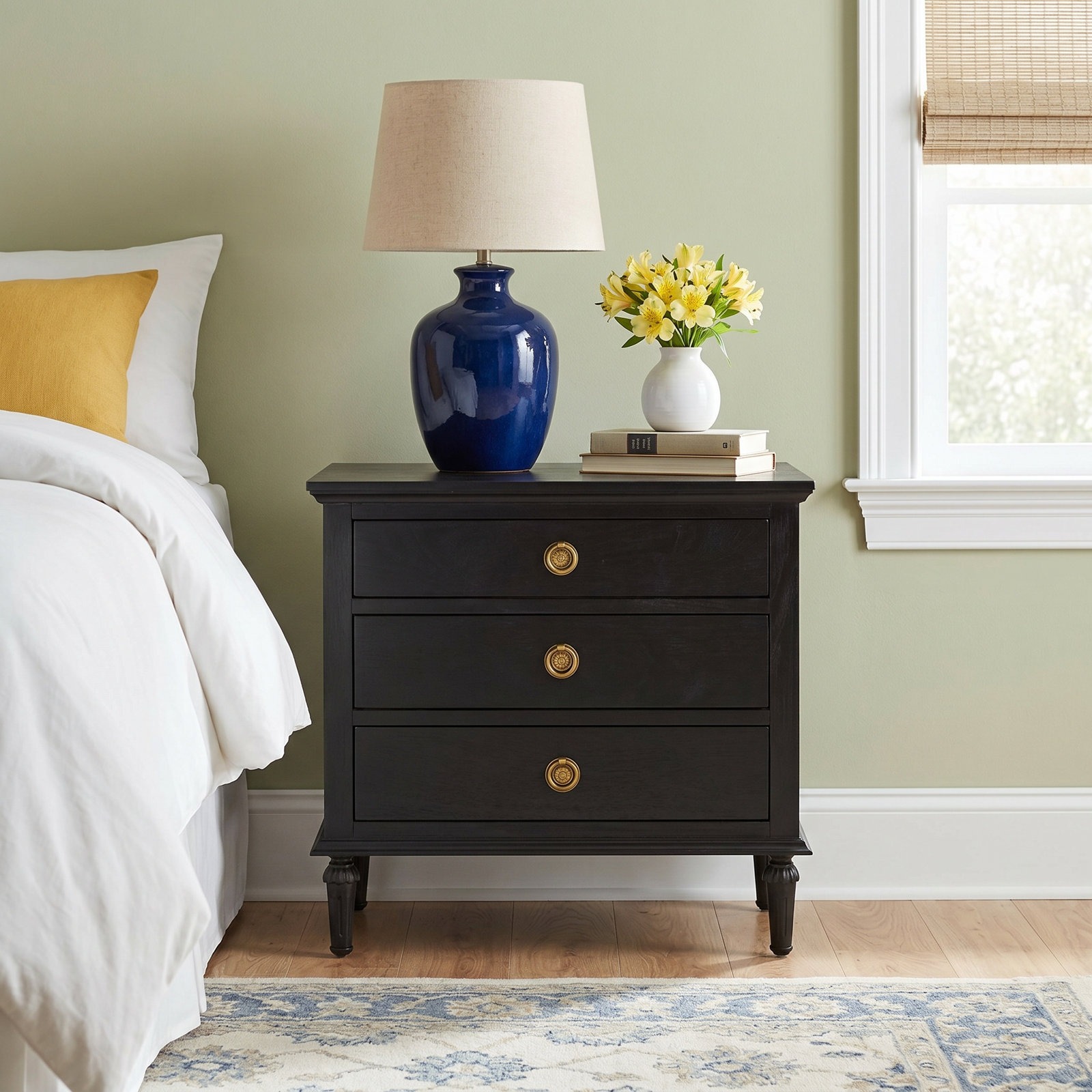 3-Drawer Mahogany Nightstand, Black