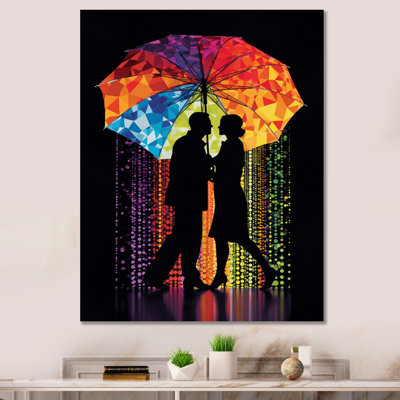 " Artful Romance Couple Under Rain "