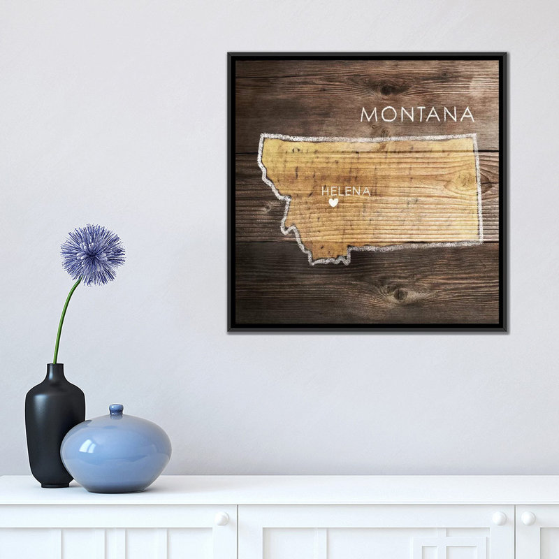 «Montana Rustic Map» par PI Galerie - Reproduction d'art graphique sur toile, H 18 po x l 18 po x P 1,5 po, Pas de tapis
