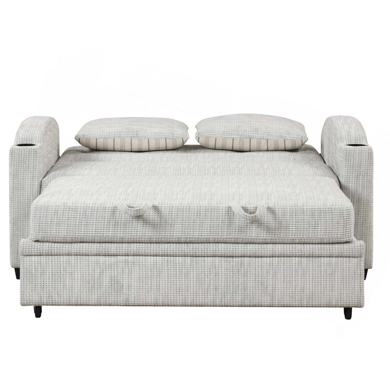 Canapé-lit convertible en chenille de 61,6 po avec dossier ajustable, 2 coussins, porte-gobelets, ports USB pour le salon et un appartement
