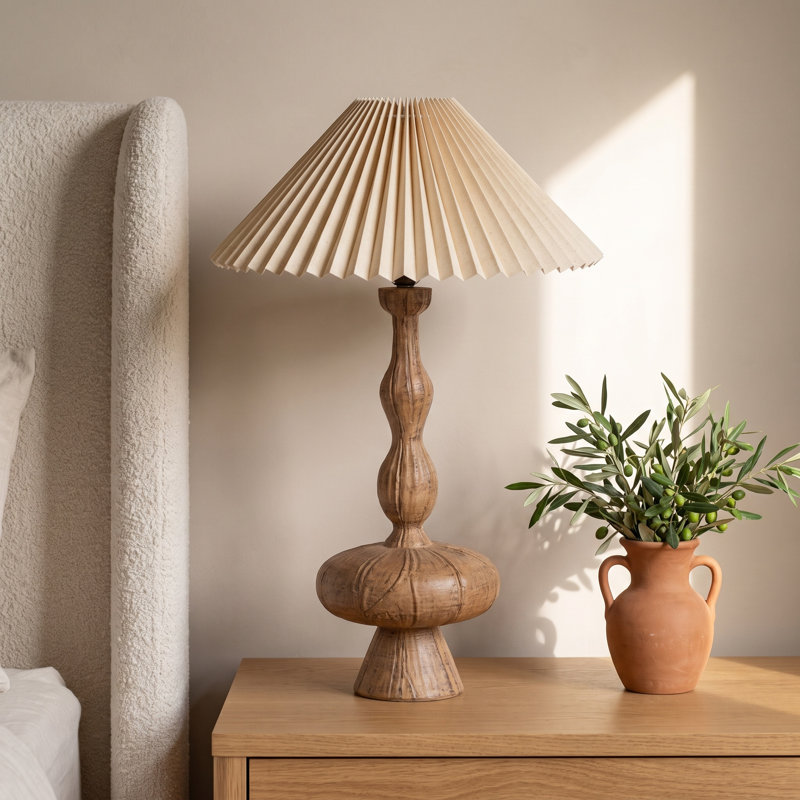 Zoalie Resin Table Lamp with Pleated Shade