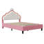 European Single & Double Upholstered Princess Bed With LED Crown Headboard, Pink Velvet-1736005524