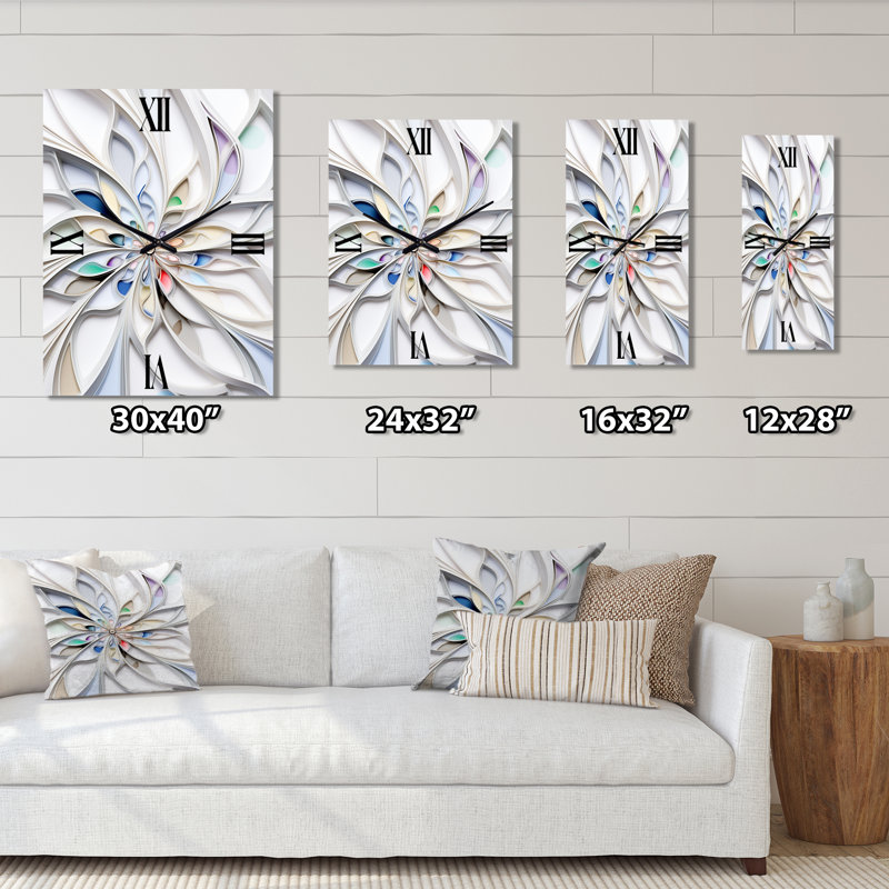 Horloge murale White Cosmic Flowers II - Fractals, H 32 po x l 16 po x P 1 po