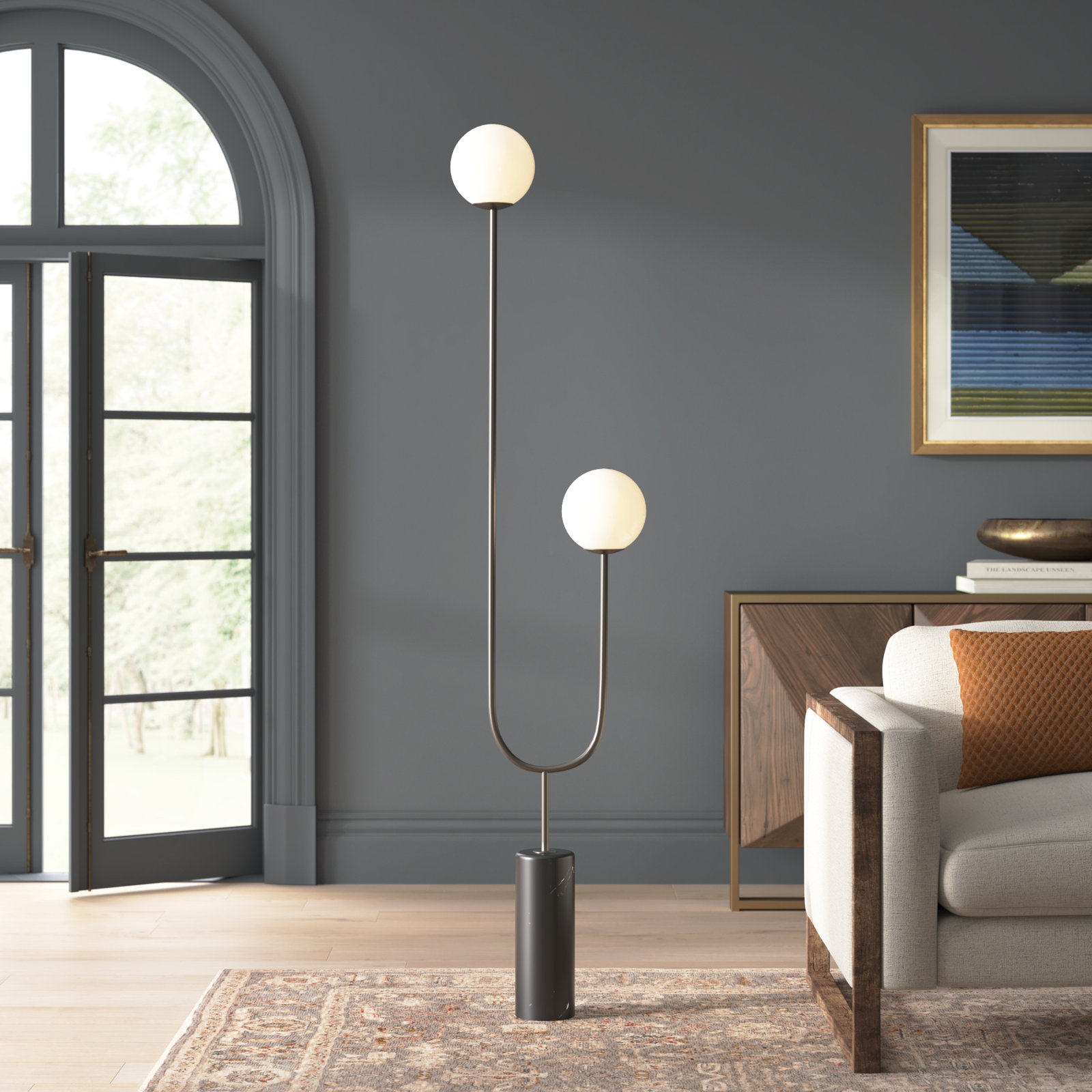 Ixia 73" Genuine Marble Floor Lamp, Black