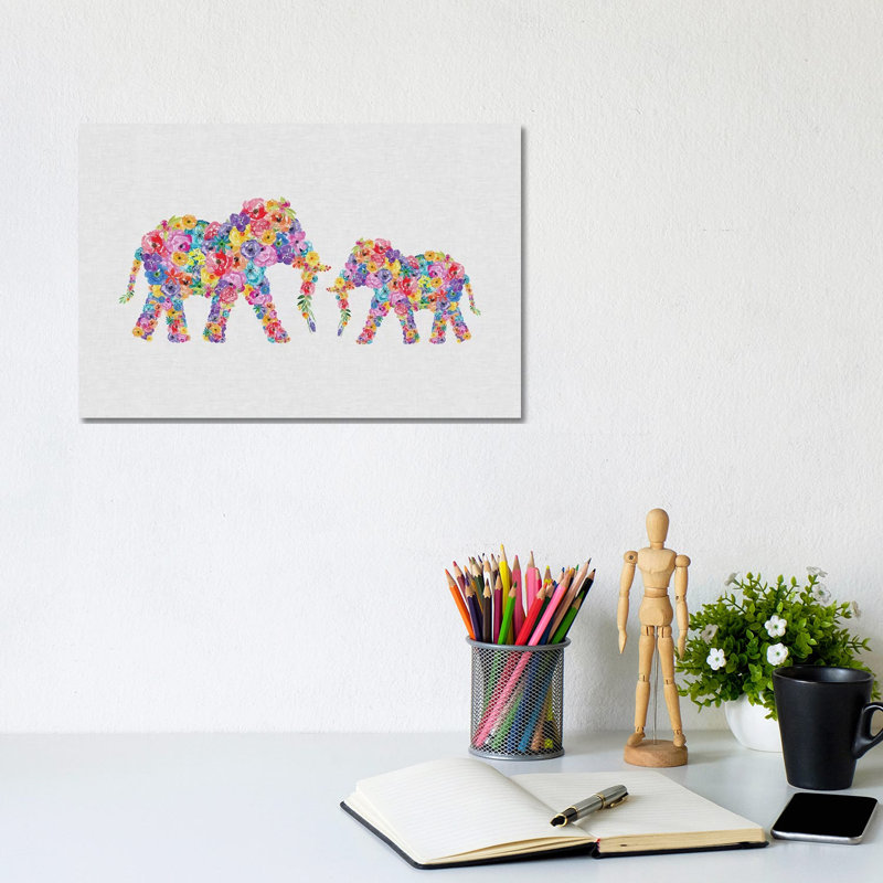 Floral Elephants by Orara Studio - Wrapped Canvas Gallery-Wrapped Canvas Giclée, 20.32 cm H x 30.48 cm W
