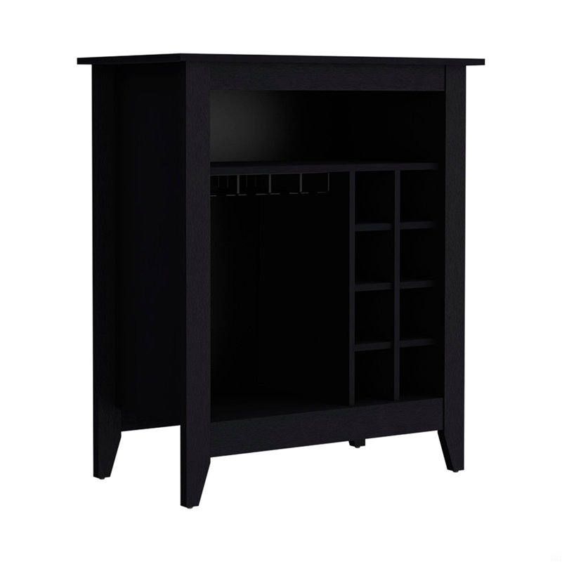 Bar Cabinet Castle, One Open Shelf, Six Wine Cubbies, Black