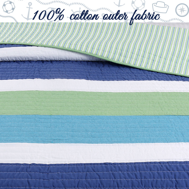 Waylon Blue and Green Cotton Twin Reversible Quilt Set