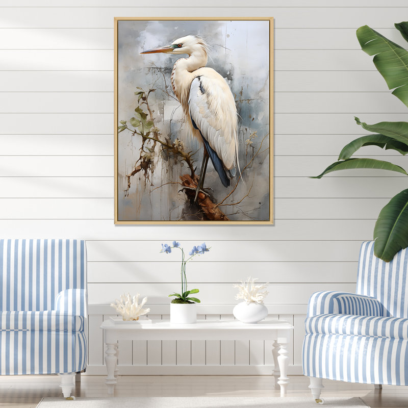 Décoration murale majestueuse héron bleu - héron, H 40 po x l 30 po x P 1,5 po, Cadre flottant érable