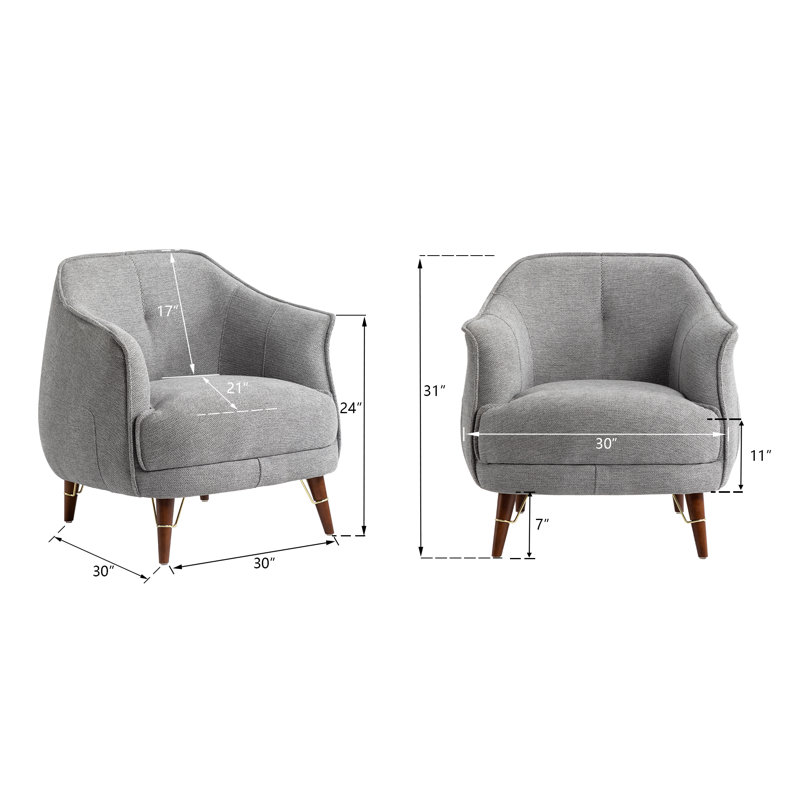 Comfy Arm Accent Chairs for Bedroom, Mid Century Modern Armchair Living Room Sofa Chair with Wooden Legs, Gray Cotton Blend