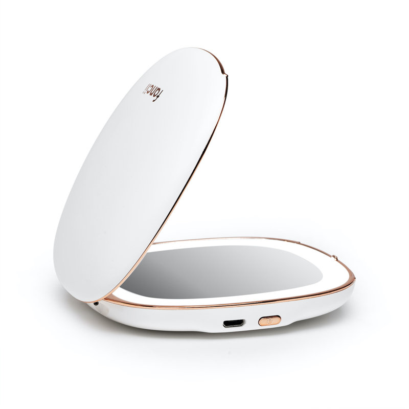 Mila 2 Compact Magnifying Makeup Mirror with LED Light, Rechargeable, 10x /1x Magnification, Tru-Glow Lighting System, Vegan Leather, Small Travel Mirror for Purses