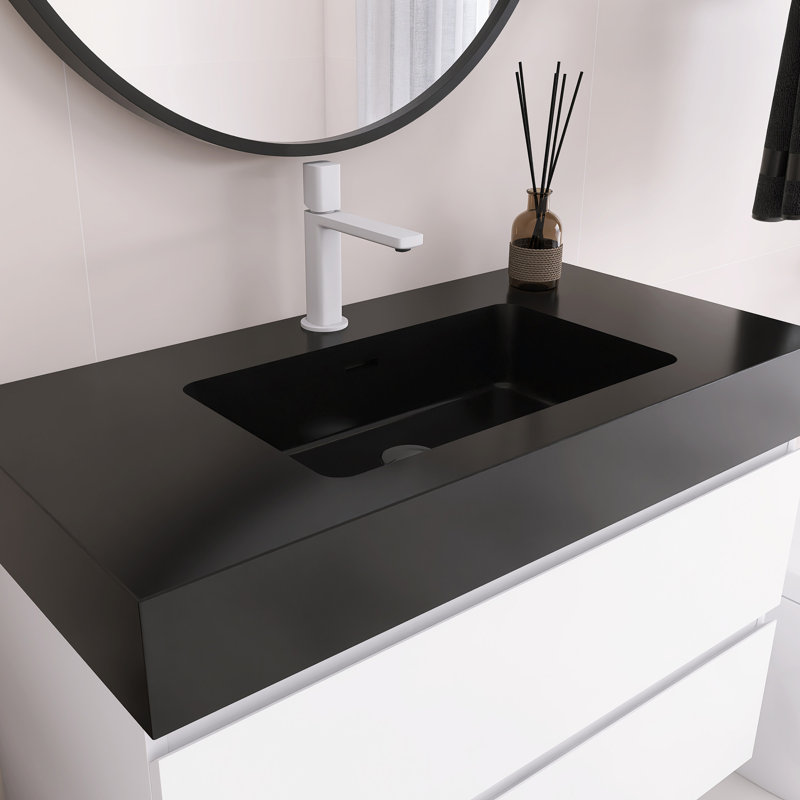 Meuble-lavabo flottant mural 36 po avec lavabo, Blanc, Noir