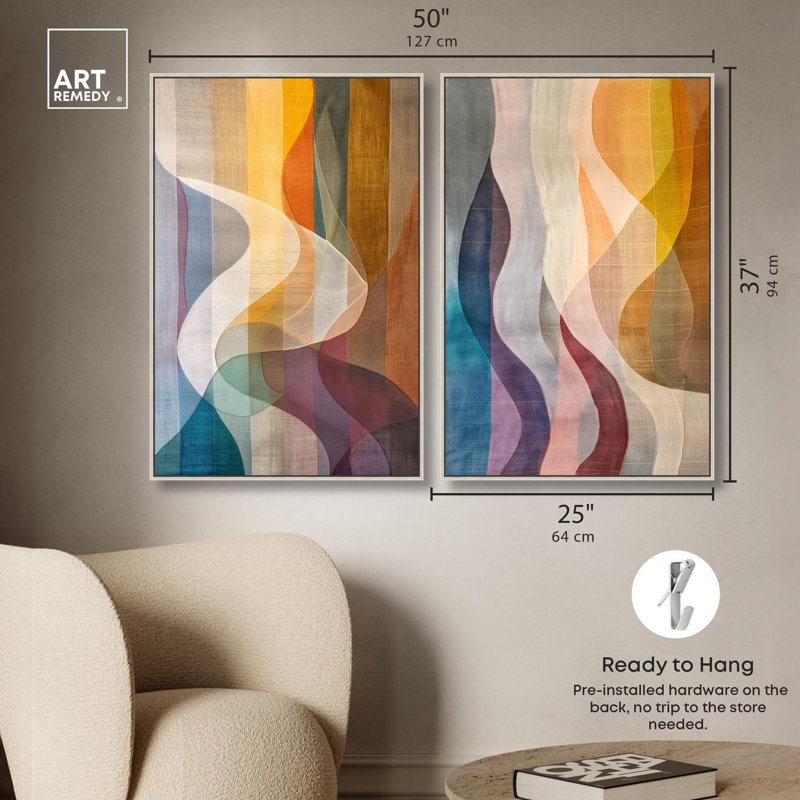 Ensemble d'art abstrait moderne « Lucid Flow » sur toile imprimée par Art Remedy, cadre noir, 10 x 15, 37" H x 25" W