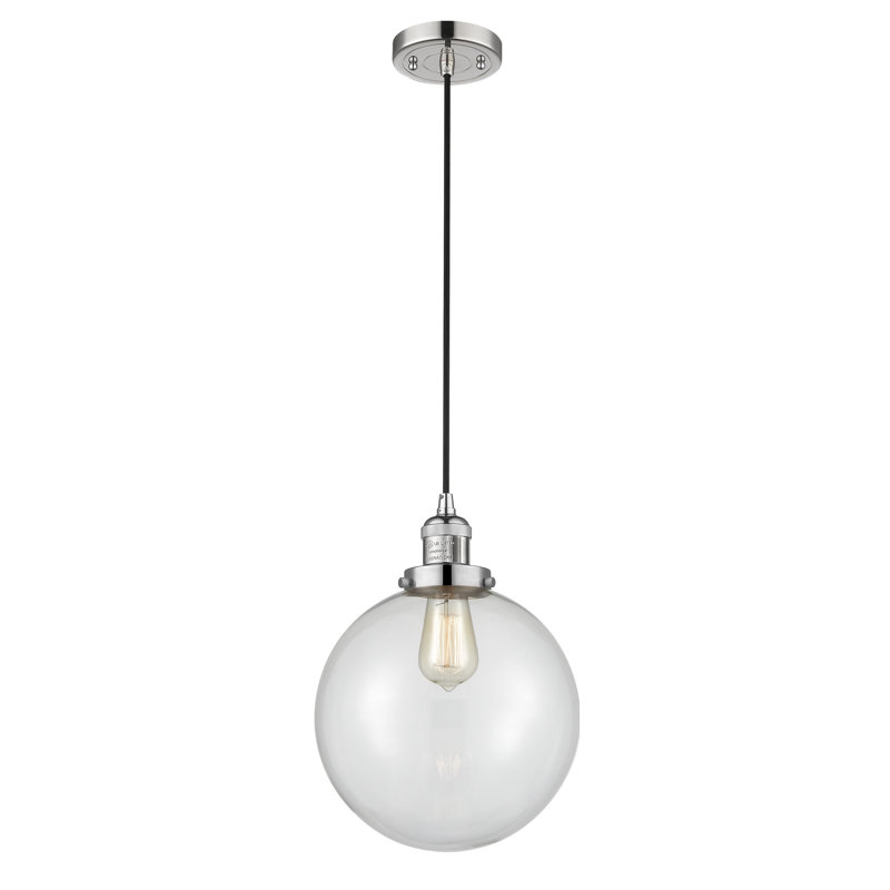 Luminaire suspendu sphère simple à 1 lumière Clermont, Transparent, Nickel satiné brossé, Ampoule DEL 6 watts Vinage