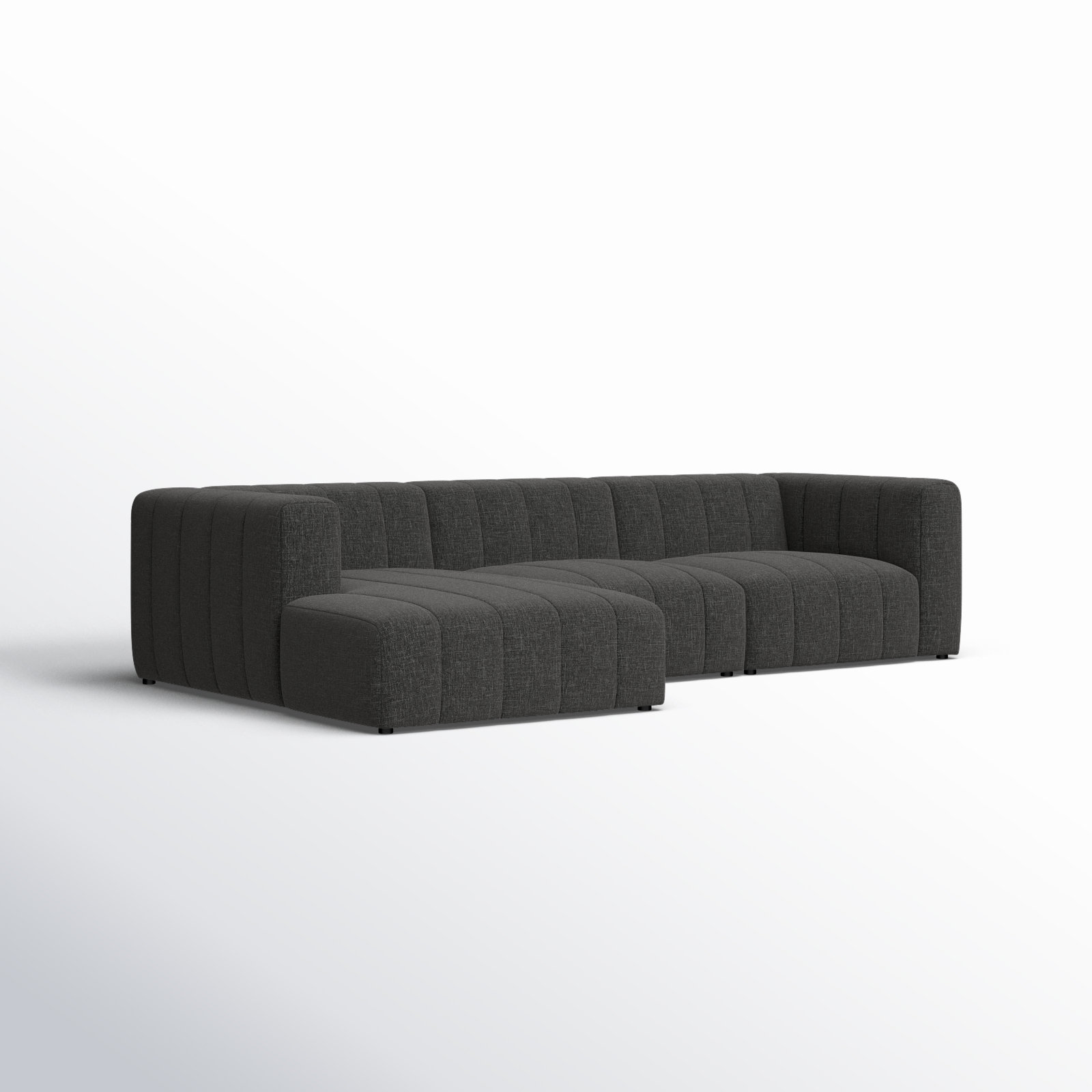 Bowry Modular Upholstered Chaise L-Sectional, Left Hand Facing, Black, Saxon Charcoal Polyester Blend