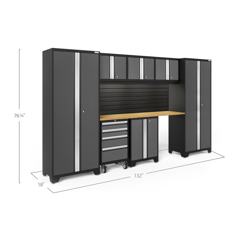 Bold Series 8 Piece Garage Storage Cabinet System Set, Gray/Bamboo
