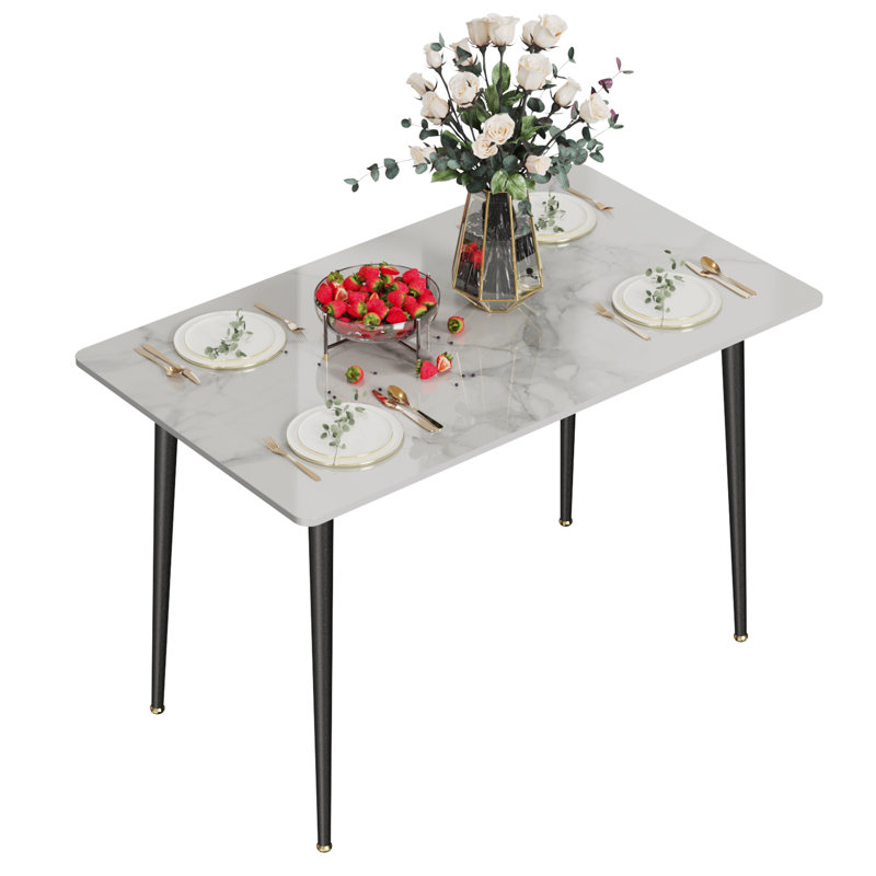 Funke Stone Top Metal Base Dining Table, Snow White