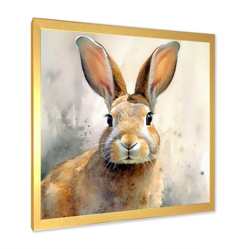 Sweet Rabbit II - Lapin, art mural, Cadre doré simple, H 16 po x l 16 po x P 1 po