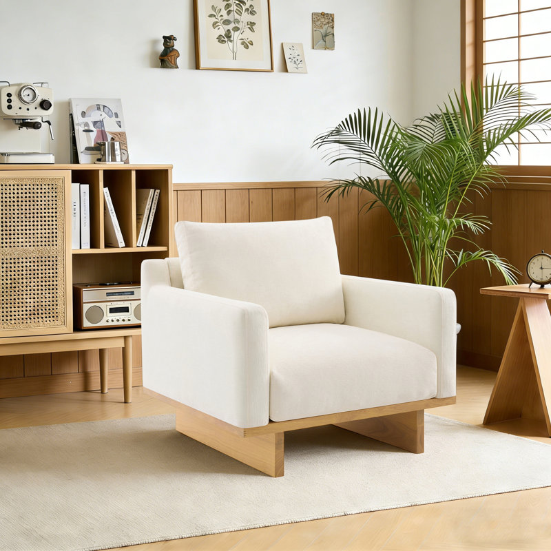 Fauteuil d'appoint rembourré l 36 po Modern, Chenille, Beige