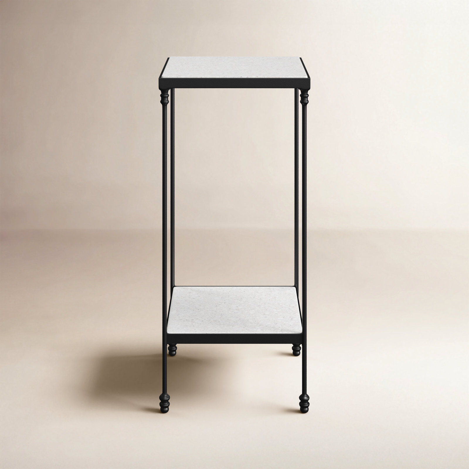Agatie 12" Genuine Marble End Table, White Marble/Black
