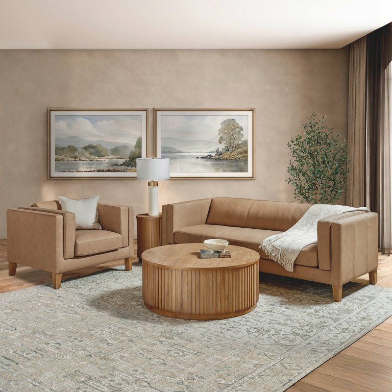 Canapé et fauteuil en cuir Arloine, brun selle, Brun