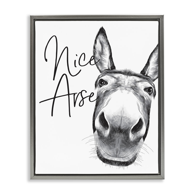 Art mural sur toile flottante Donkey Bathroom Humor, Cadre flottant orme Montalcino, H 21 po x l 17 po
